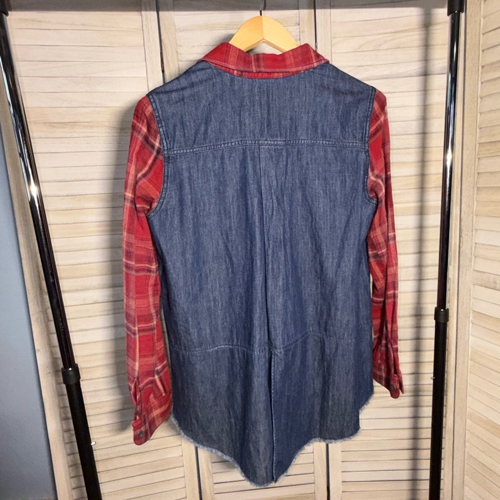 Free People Road Trip Getaway Flannel and Denim Button Down Shirt - Picture 3 of 6